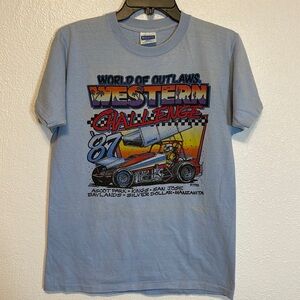 80s Outlaws Shirt Medium Baby Blue Racing Western Sprint Cars Vintage 1987 M